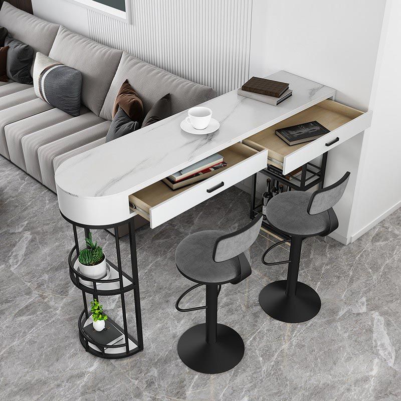 Living Room Double Pedestal Pub Table Contemporary Stone Bistro Bar Table Clearhalo 'Bar Furniture' 'Bar Tables' 'bar_tables' 'furn' 'furn_bar_tables' 'Furniture' 'Kitchen & Dining Furniture' 1200x1200_2737c404-0a89-4a35-94e4-218de086910f