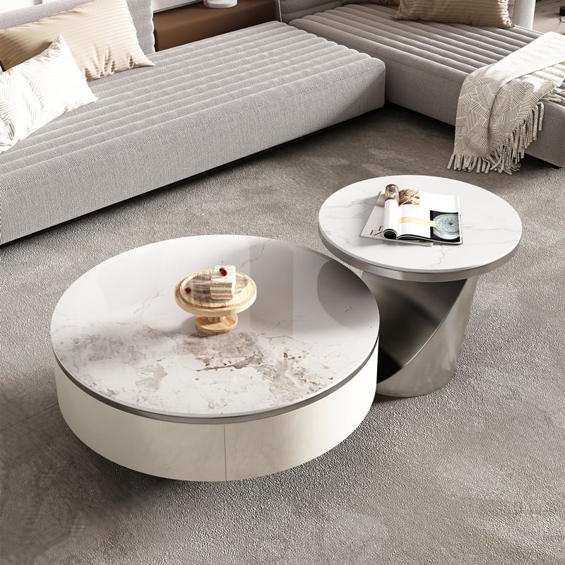 Slate Glam Table basse ronde gigogne avec tiroir
