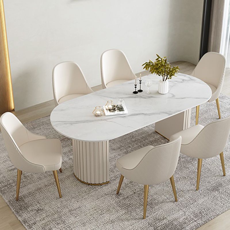 White Double Base Dining Table Modern Stone Table for Kitchen Clearhalo 'Dining Tables & Seating' 'Dining Tables' 'dining_table' 'furn' 'furn_dining_table' 'Furniture' 'Kitchen & Dining Furniture' 1200x1200_273a64cf-0acf-43e6-9d20-ea9dd69bfa6d
