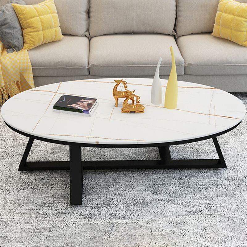 Glam Cross Legs Coffee Table Slate Oval Coffee Cocktail Table