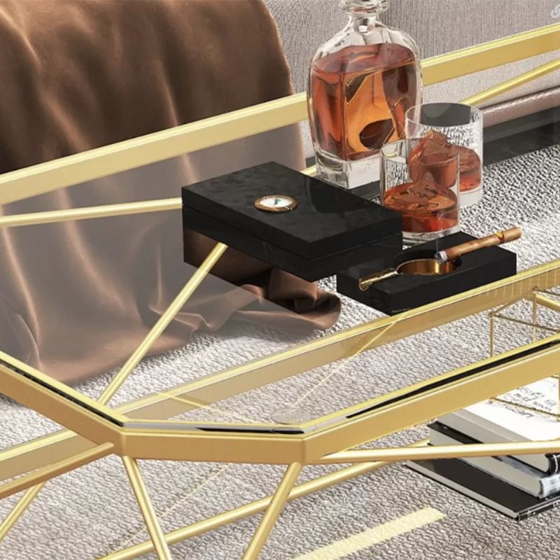 モダンスタイルの長方形のガラステーブルメタルボトムフレームフレームベースコーヒーテーブル