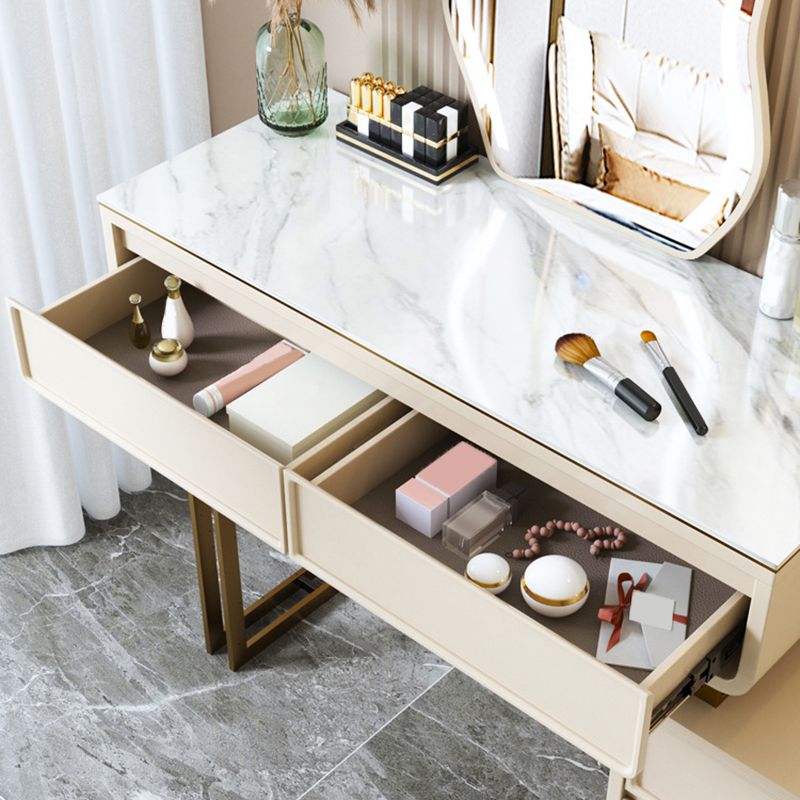 ホワイト/グレーロックプランクカウンタートップソリッドウッドフレーム金属金属ベース2/4ドロワードレッサー