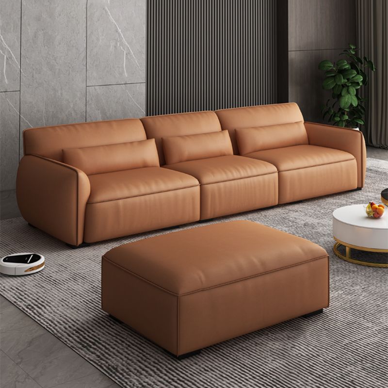 Scandinavian Tan Faux Leather Straight Arm Sofa/Sectionals with Stain-Resistant Clearhalo 'furn' 'furn_sectionals' 'Furniture' 'furniture_sectionals' 'Living Room Furniture' 'Sectionals' 1200x1200_27557c25-afdb-4090-b4b1-21ca6a2766fd