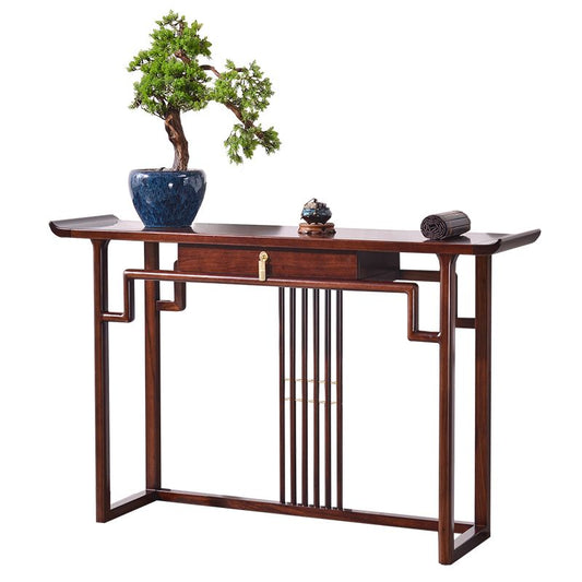 Contemporary Rectangle Shape Console Table Dark Brown Solid Wood Console Sofa Table