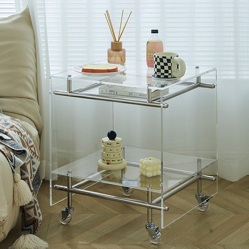 Acrylic End Table with Casters 21.7" Tall Rectangular Side Table with Storage Shelf Clearhalo 'Coffee & Accent Tables' 'End & Side Tables' 'end_side_tables' 'furn' 'furn_end_side_tables' 'Furniture' 'Living Room Furniture' 1200x1200_275972c8-879c-43bb-bffb-8054b64ce306