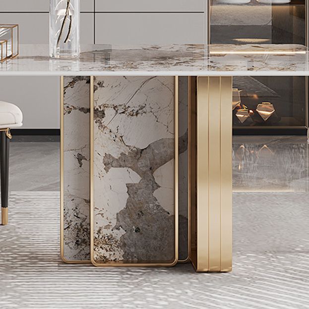 1/4/5/9 Pieces Rectangle Glam Furniture Stone Dining Table Set with Double Pedestal Base Clearhalo 'Dining Room Sets' 'Dining Tables & Seating' 'dining_room_set' 'furn' 'furn_dining_room_set' 'Furniture' 'furniture_dining_room_set' 'Kitchen & Dining Furniture' 'kitchen&dining_furn' 'kitchen' 1200x1200_275be612-7dd7-4ff2-bfa4-8732117717f0