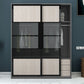 Engineered Wood Storage Cabinet with Glass Doors Contemporary Cabinet with Sliding Doors