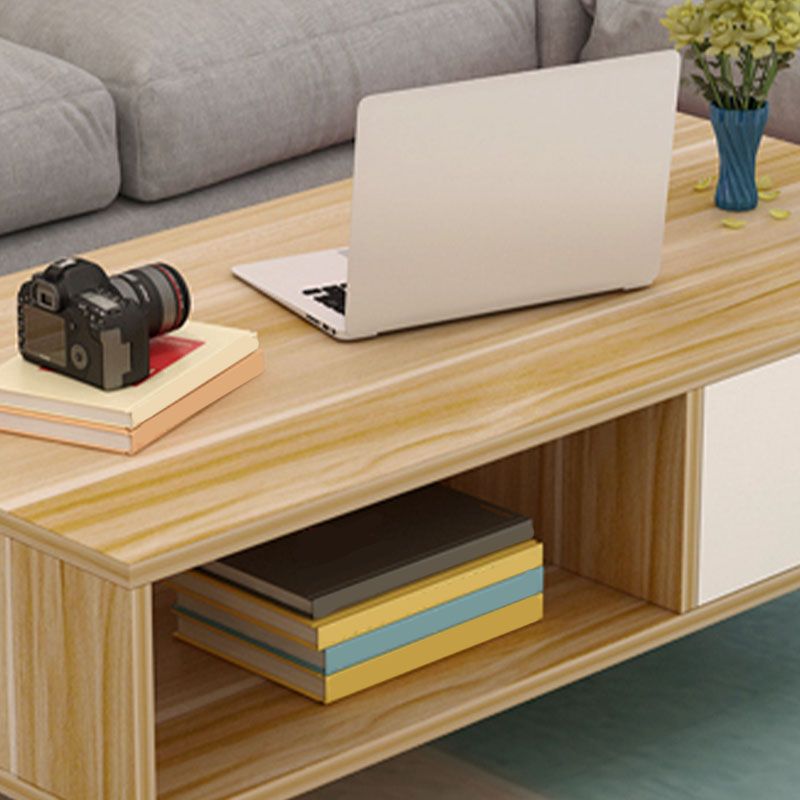 16.53" Tall Rectangle Coffee Table Wooden 4 Legs Cocktail Table with Storage Clearhalo 'Coffee & Accent Tables' 'Coffee Tables' 'coffee_tables' 'furn' 'furn_coffee_tables' 'Furniture' 'Living Room Furniture' 1200x1200_2762189d-b796-4ace-a3ca-4c941cd1fd35