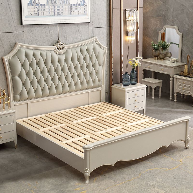 84.65 inch Wide Victorian Bed Pine Wood Standard Bed with Upholstered Headboard Clearhalo 'Bedroom Furniture' 'Beds' 'furn' 'furn_beds' 'Furniture' 1200x1200_2763626b-c2a3-45bb-85aa-199b3ba61a44