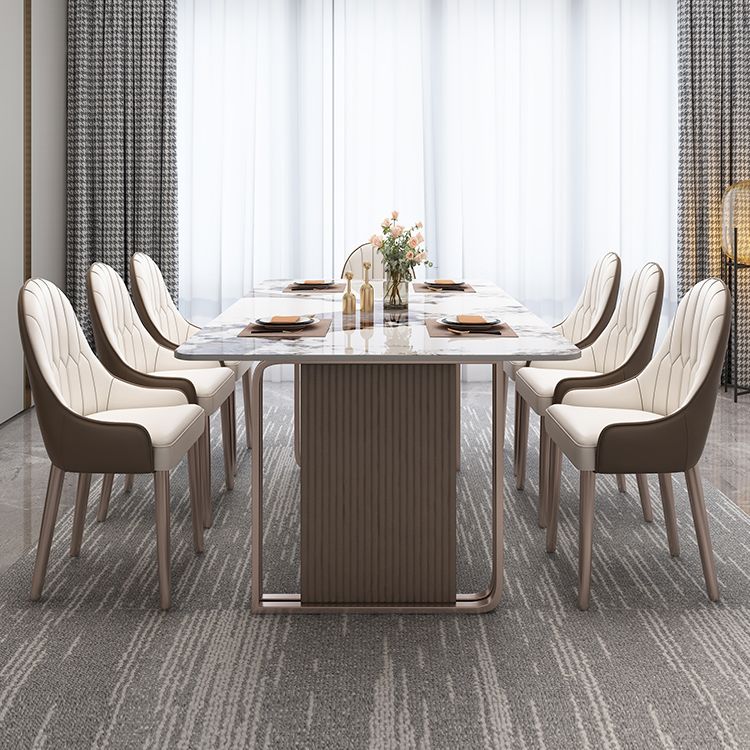 Fixed Minimalist Sintered Stone Top Kitchen Table Set of Brown Tone for Dining Room Clearhalo 'Dining Room Sets' 'Dining Tables & Seating' 'dining_room_set' 'furn' 'furn_dining_room_set' 'Furniture' 'furniture_dining_room_set' 'Kitchen & Dining Furniture' 'kitchen&dining_furn' 'kitchen' 1200x1200_2764cf06-ea44-447a-92f4-f090c267a8d2