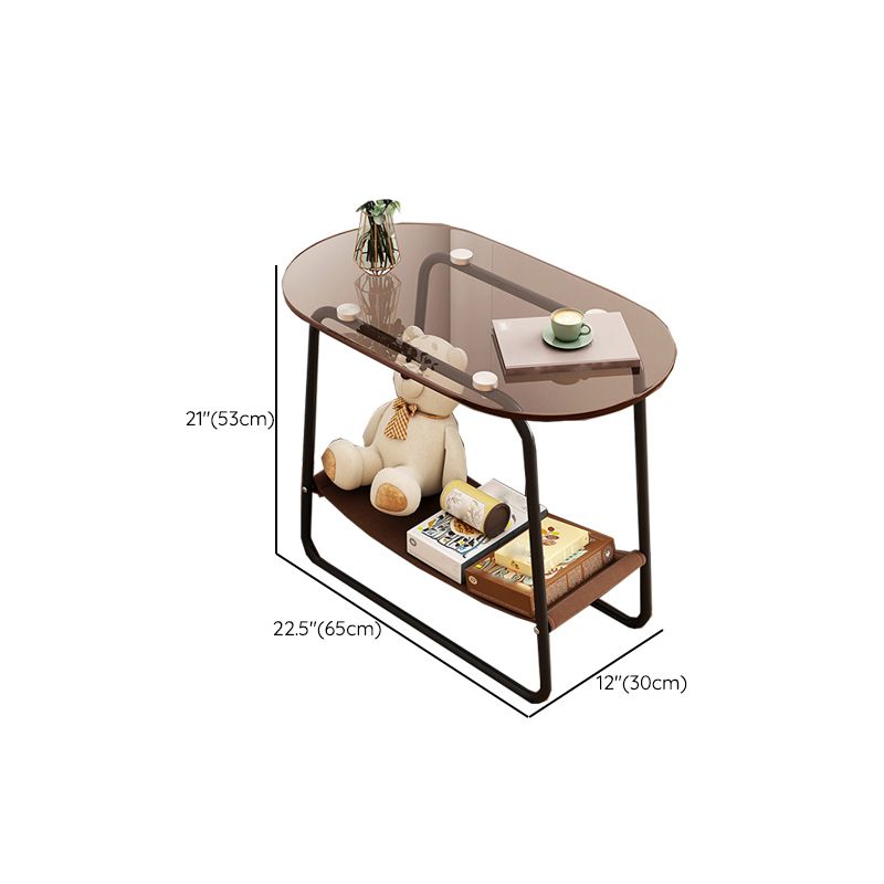 Mesa de acero de acero de acero contemporánea de vidrio marrón