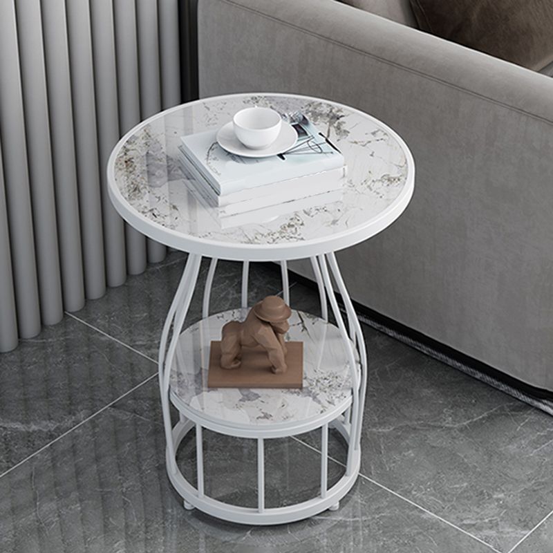 Contemporary Stone Top End Table Dia 19.69" Frame Shelf Included Side Table Clearhalo 'Coffee & Accent Tables' 'End & Side Tables' 'end_side_tables' 'furn' 'furn_end_side_tables' 'Furniture' 'Living Room Furniture' 1200x1200_276b75ae-6114-49e2-8389-f330df650722