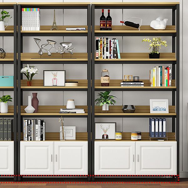 Metal Engineered Wood Shelf Bookcase Modern Home Open Book Shelf with 2 Doors