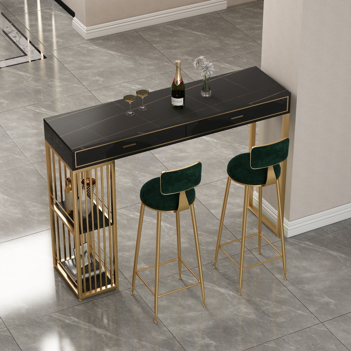 Nordic Style Storage Bar Table Stone Top Pub Table with 2 Drawers, Only Table Clearhalo 'Bar Furniture' 'Bar Tables' 'bar_tables' 'furn' 'furn_bar_tables' 'Furniture' 'furniture_bar_tables' 'Kitchen & Dining Furniture' 1200x1200_276ea4c6-6a39-499e-86cc-40a0f6efa38d
