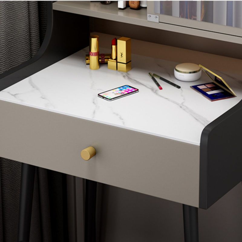 Zeitgenössischer Stein -Top -Waschtisch mit Aufbewahrung in Schwarz/Grau