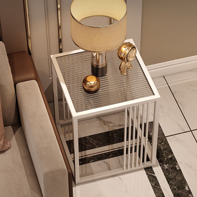 23.6" Tall Modern Square Glass Top Side Table Metal Frame End Table