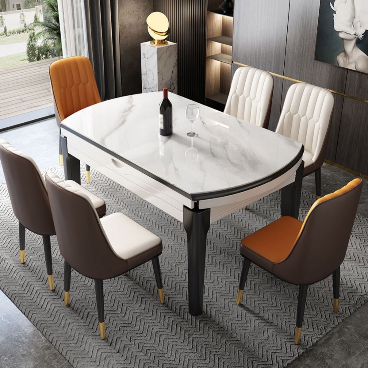 Kitchen Dinner Table Dining Room Stone Drop-Leaf Dining Table Clearhalo 'Dining Tables & Seating' 'Dining Tables' 'dining_table' 'furn' 'furn_dining_table' 'Furniture' 'Kitchen & Dining Furniture' 1200x1200_2783677d-0a5b-4951-baf3-aa7a95bb3208