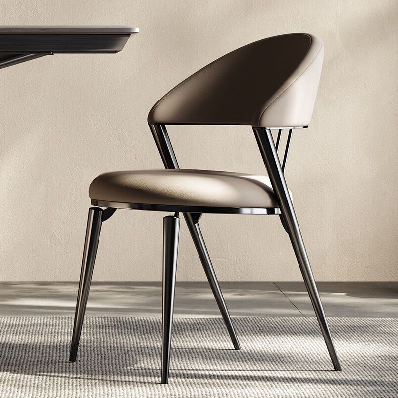 Glam -stijl armloze eetkamerstoelen faux lederen open achterkant eetstoelstoel