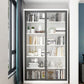 14.9" Wide Whit Bookcase Modern Stainless Steel and Glass Book Shelf With Doors