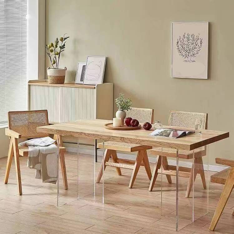 Modern Rectangle Dining Table Wood Table with Acrylic Legs for Kitchen Clearhalo 'Dining Tables & Seating' 'Dining Tables' 'dining_table' 'furn' 'furn_dining_table' 'Furniture' 'Kitchen & Dining Furniture' 1200x1200_278d7b0f-2bad-4b35-8b01-d5fa3cc66aa1