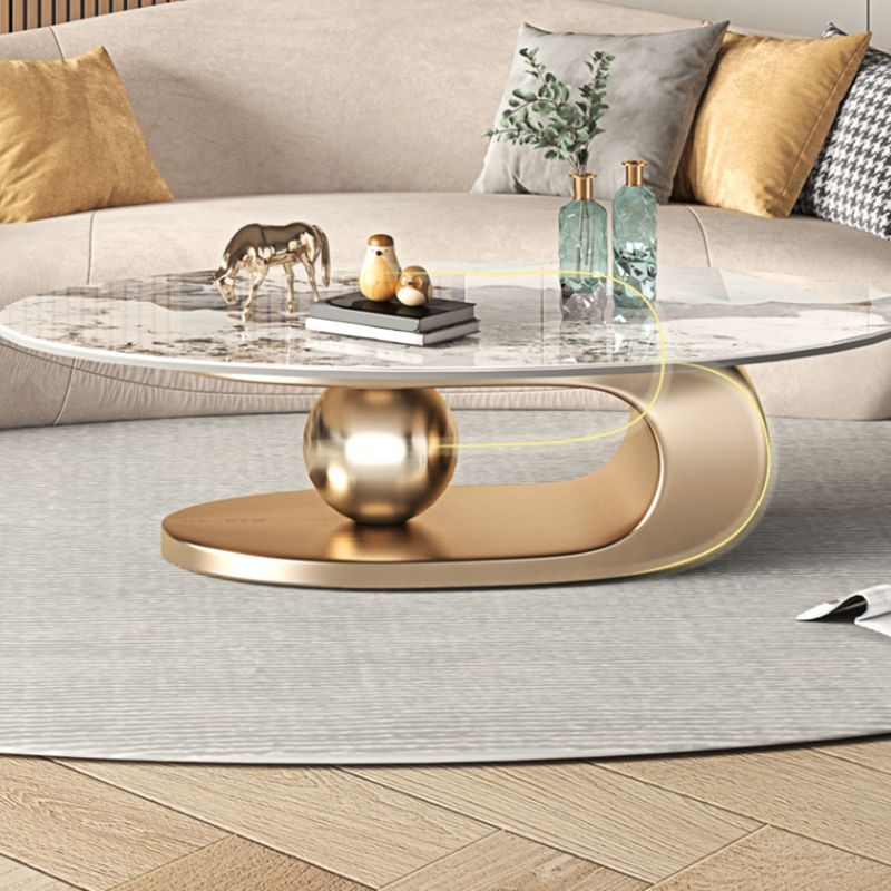Elliptical Stone Glam Abstrakter Kaffee-Cocktailtisch mit Bodenregal