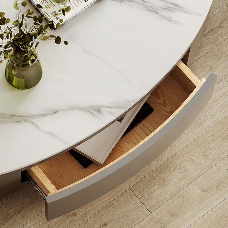 Mesa de café de pizarra ovalada de tambor de 13.7 "de altura con cajón para sala de estar