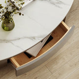 Mesa de café de pizarra ovalada de tambor de 13.7 "de altura con cajón para sala de estar