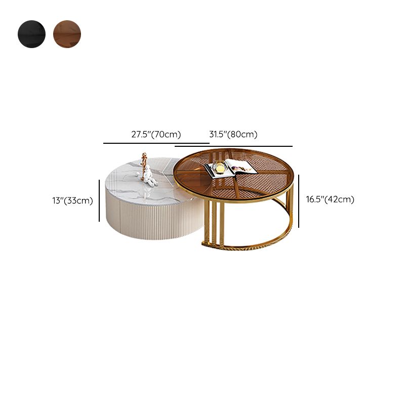 Glazen salontafel frame ronde nestelende salontafel met opbergladen