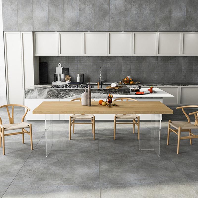 Acrylic Modern Rectangle Dining Table Matte Finish Wood Table with Double Pedestal Clearhalo ' dining_table' 'Dining Tables & Seating' 'Dining Tables' 'furn' 'furn_dining_table' 'Furniture' 'furniture_dining_table' 'Kitchen & Dining Furniture' 'kitchen&dining_furn' 'kitchen' 'kitchen_dining_table' 1200x1200_2794af6c-1a3b-4d61-a17a-b87279a53803