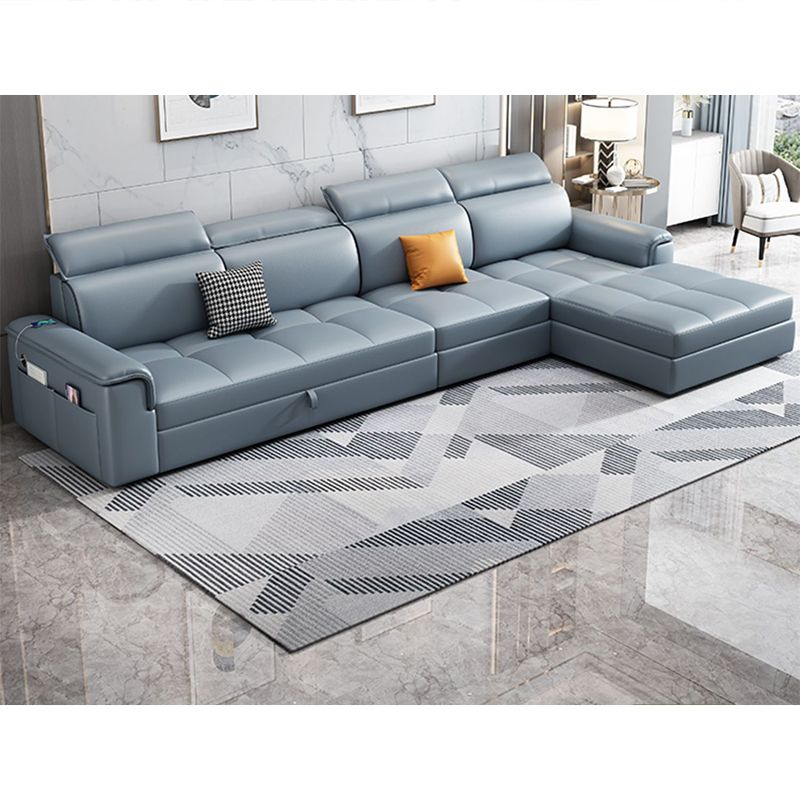 Faux Leather Cushion Back Sectionals 35.43"H Pillow Top Arm Sofa with Storage, Blue Clearhalo 'furn' 'furn_sectionals' 'Furniture' 'furniture_sectionals' 'Living Room Furniture' 'Sectionals' 1200x1200_2794d090-a4fc-4a43-be43-bd485d1fda79
