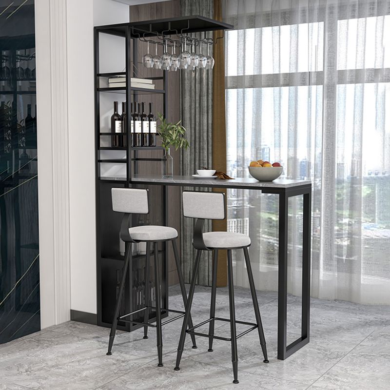 Modern Iron Bistro Table Stone Top Rectangle Indoor Bar Dining Table with Wine Rack Clearhalo 'Bar Furniture' 'Bar Tables' 'bar_tables' 'furn' 'furn_bar_tables' 'Furniture' 'furniture_bar_tables' 'Kitchen & Dining Furniture' 1200x1200_2794dbf9-f894-4dfc-a291-d1d98e395da5