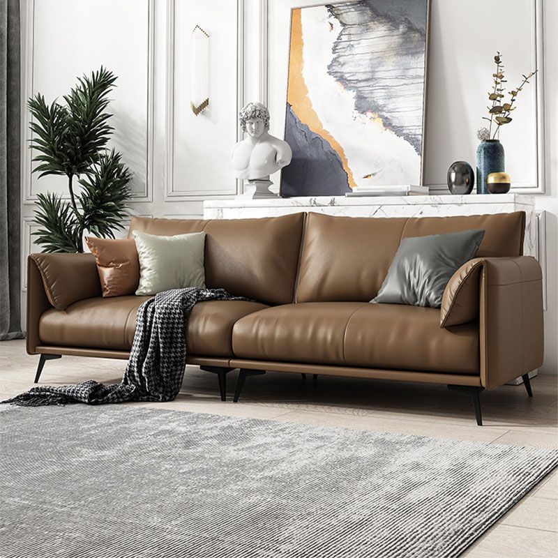 Wooden Leather/cowhide Brown Rectangular Sofa with Latex Upholstery Clearhalo 'furn' 'furn_sofas' 'Furniture' 'furniture_sofas' 'kitchen' 'kitchen_sofas' 'Living Room Furniture' 'Sofa' 'sofas' 1200x1200_27a65c78-5cbc-4c9b-96a0-70b2ef4212e0