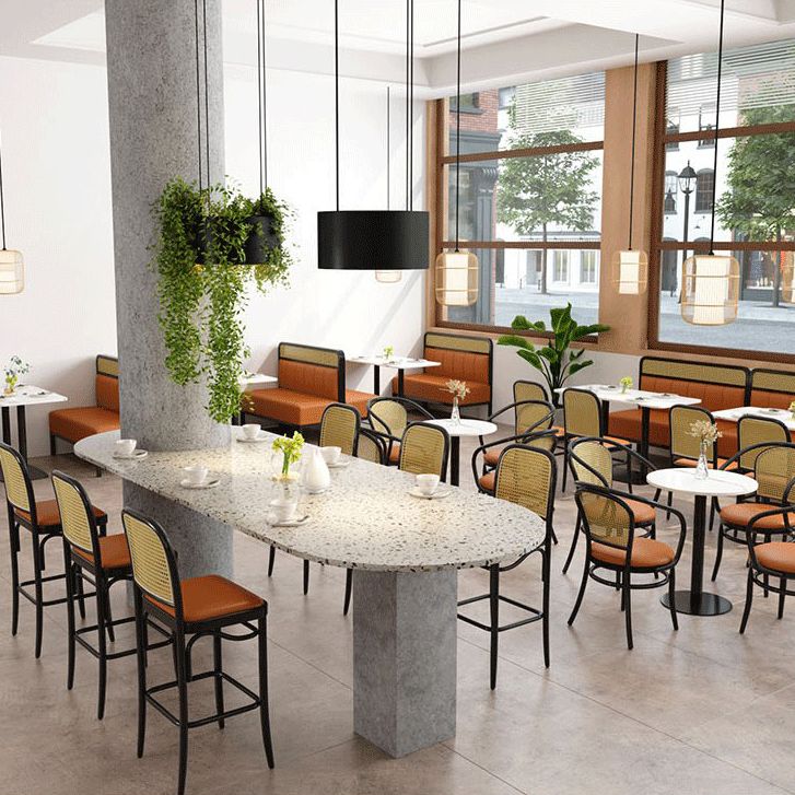 Cabillo contemporáneo y taburete marrón con 4 patas en negro