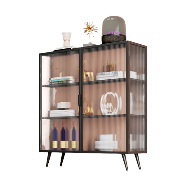 Polished Finish Metal Sideboard Glam Indoor Dining Server with Clear Glass Doors Clearhalo 'buffet_sideboard' 'Buffets & Sideboards' 'furn' 'furn_buffet_sideboard' 'Furniture' 'Kitchen & Dining Furniture' 1200x1200_27adb866-306d-4fdd-bc2e-e44f53e79b0a