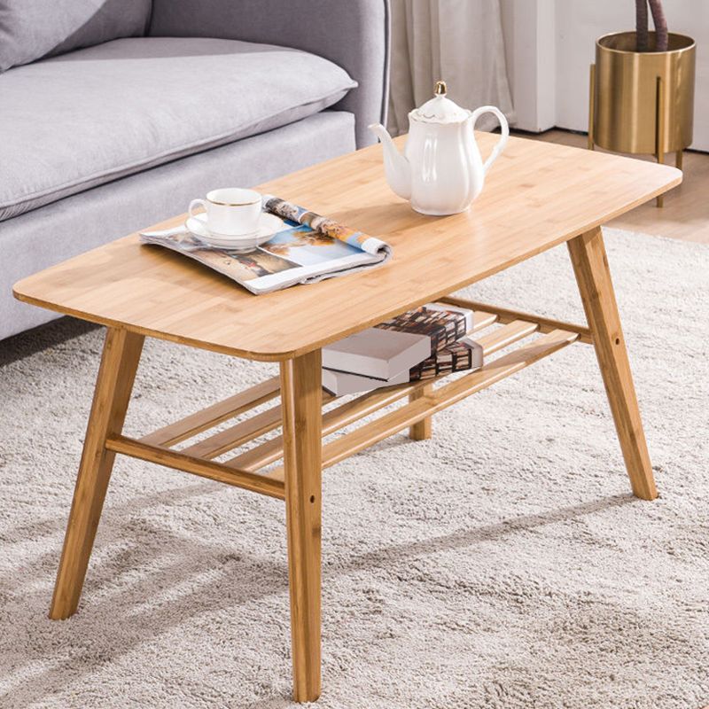 北欧スタイルの長方形の固体木材テーブル4脚ベースコーヒーテーブル