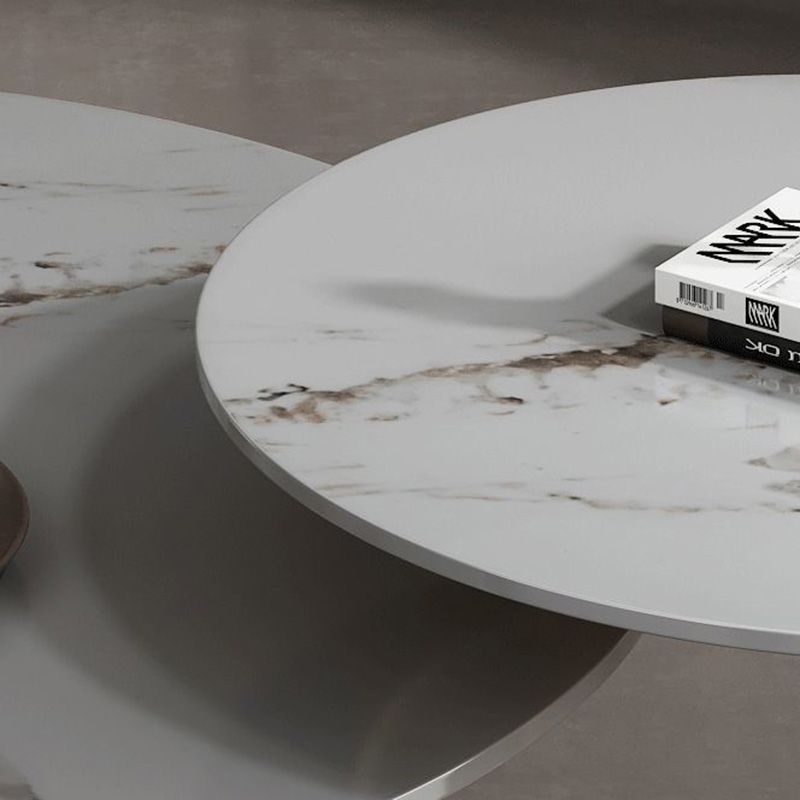Modern Round Slate Cocktail Table Stainless Steel Pedestal Coffee Table Clearhalo 'Coffee & Accent Tables' 'Coffee Tables' 'coffee_tables' 'furn' 'furn_coffee_tables' 'Furniture' 'Living Room Furniture' 1200x1200_27b2a28f-3312-4333-baba-ae3954963165