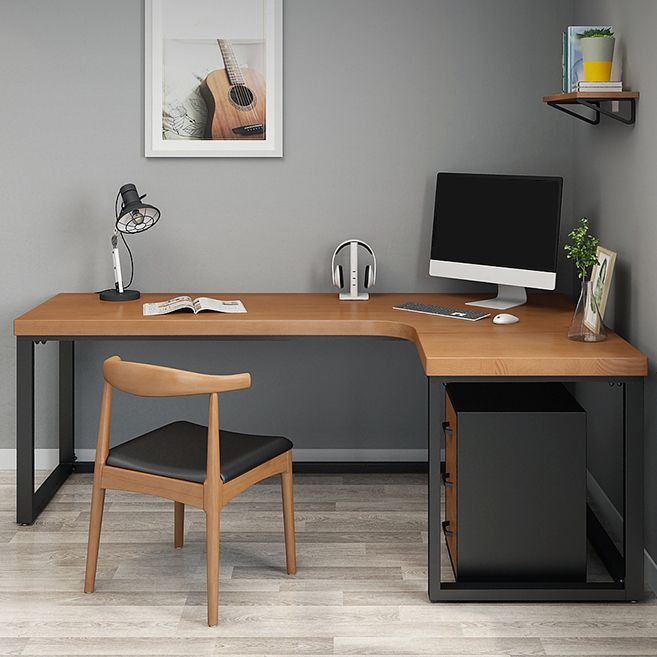 Escritorio de escritorio de escritura de esquina marrón contemporánea escritorio de madera de madera de pino