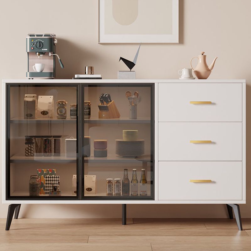 Server in vetro in stile contemporaneo di credenza in legno con armadi e cassetti