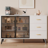 Server in vetro in stile contemporaneo di credenza in legno con armadi e cassetti