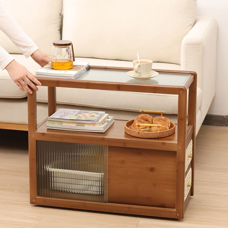 Natural/Brown Glass Top End Table 24" Tall Rectangular Nesting Side Table