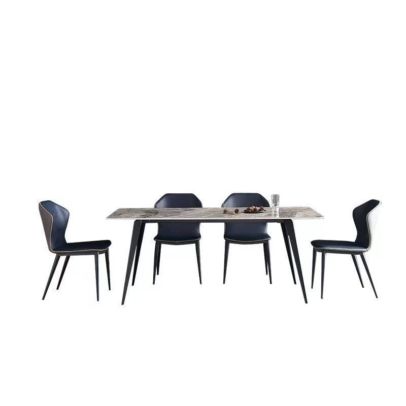 Contemporary Stone Rectangular Dining Table with 4 Steel Foot Clearhalo 'Dining Tables & Seating' 'Dining Tables' 'dining_table' 'furn' 'furn_dining_table' 'Furniture' 'Kitchen & Dining Furniture' 1200x1200_27bd0ae7-0d1b-4463-86ad-aaa4f732d486