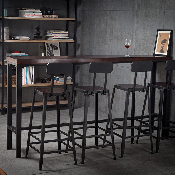 Contemporary Rectangle Bar Dining Table Wood Bar Height Table with Iron Base in Black Clearhalo 'Bar Furniture' 'Bar Tables' 'bar_tables' 'furn' 'furn_bar_tables' 'Furniture' 'furniture_bar_tables' 'Kitchen & Dining Furniture' 'kitchen&dining_furn' 'kitchen' 1200x1200_27c70a67-e822-464b-a625-e672fede7ae8