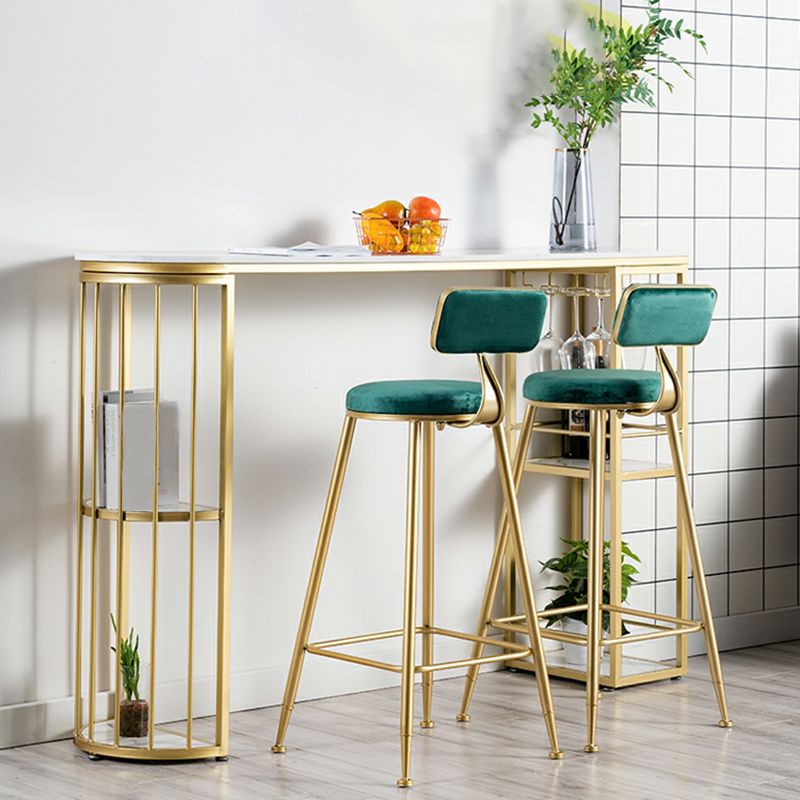 Glam Iron Bistro Table White Faux Marble Top Indoor Bar Dining Table with 2-Shelf Clearhalo 'Bar Furniture' 'Bar Tables' 'bar_tables' 'furn' 'furn_bar_tables' 'Furniture' 'furniture_bar_tables' 'Kitchen & Dining Furniture' 1200x1200_27cfbb14-1967-4d0c-bff2-43d440867c76