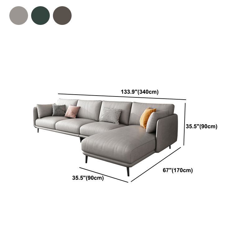 Nordic Square Arm Faux Leather Living Room Pillows Stationary Sofa Chaise