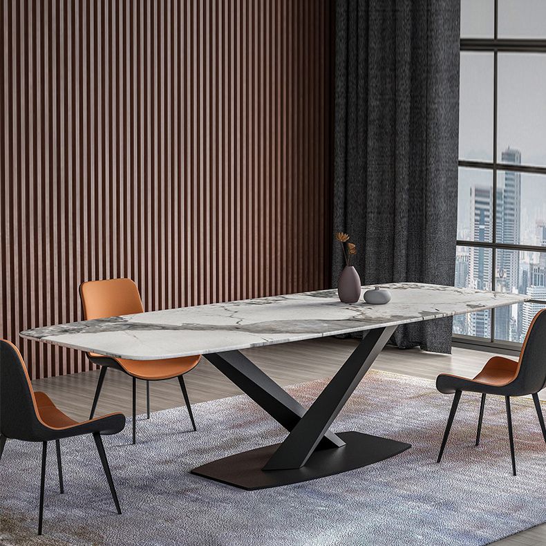 Metal Contemporary Rectangle Table Sintered Stone Dining Table with Pedestal Base Clearhalo ' dining_table' 'Dining Tables & Seating' 'Dining Tables' 'furn' 'furn_dining_table' 'Furniture' 'furniture_dining_table' 'Kitchen & Dining Furniture' 'kitchen&dining_furn' 'kitchen' 'kitchen_dining_table' 1200x1200_27d1cd25-e736-46ce-b578-98fb364a4ece