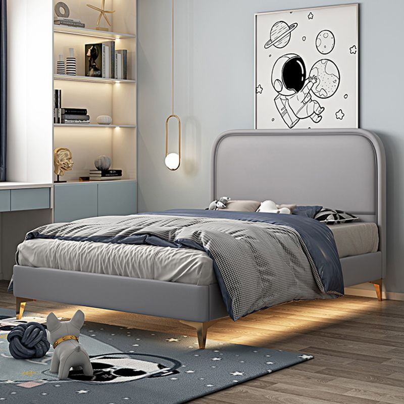Modern Wooden Grey Standard Bed with Rectangular Headboard and Legs