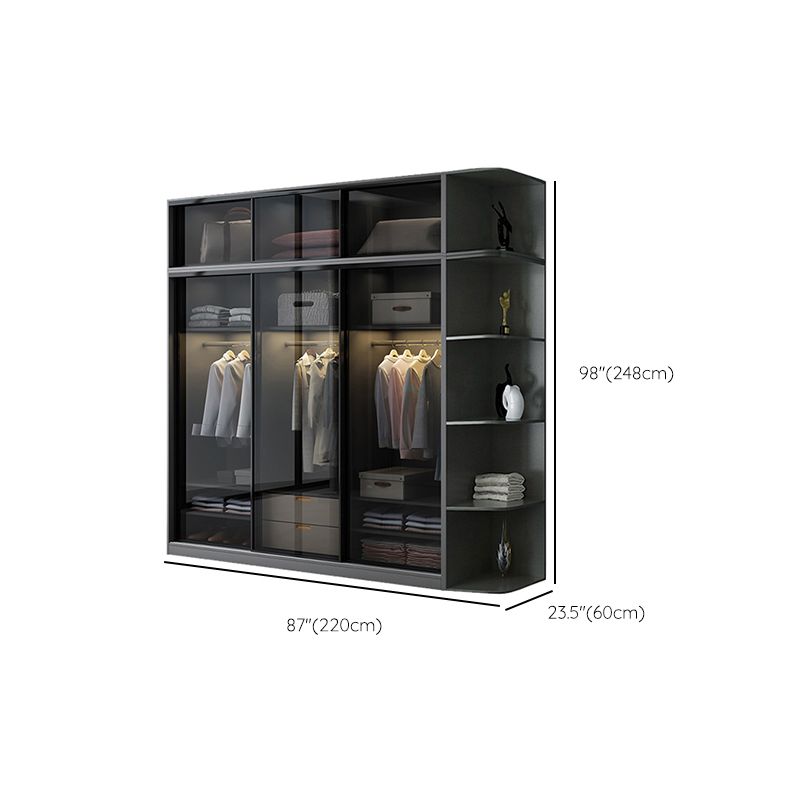Schwarzer Kleiderschrank, zeitgenössischer Glas-Kleiderschrank für Zuhause