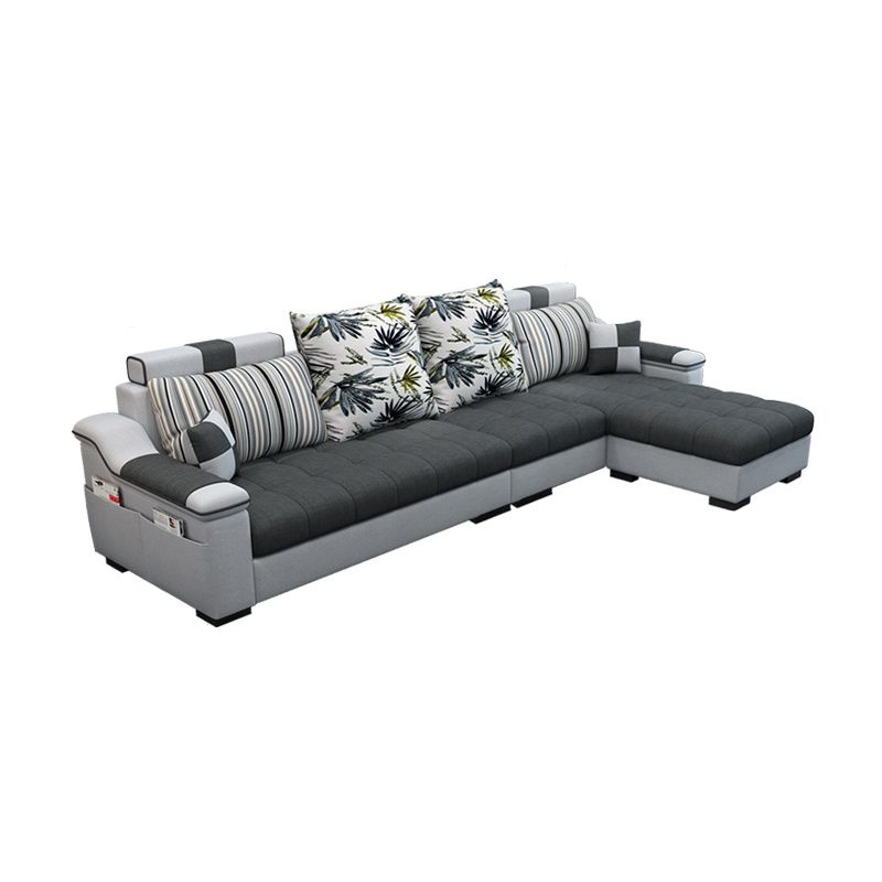 Dark Gray Pillow Top Arm Sectional Upholstered Cushions Back Sofa and Chaise Clearhalo 'furn' 'furn_sectionals' 'Furniture' 'furniture_sectionals' 'kitchen' 'kitchen_sectionals' 'Living Room Furniture' 'Sectionals' 1200x1200_27e39f93-1d61-442f-bdf8-b451148ea7a3