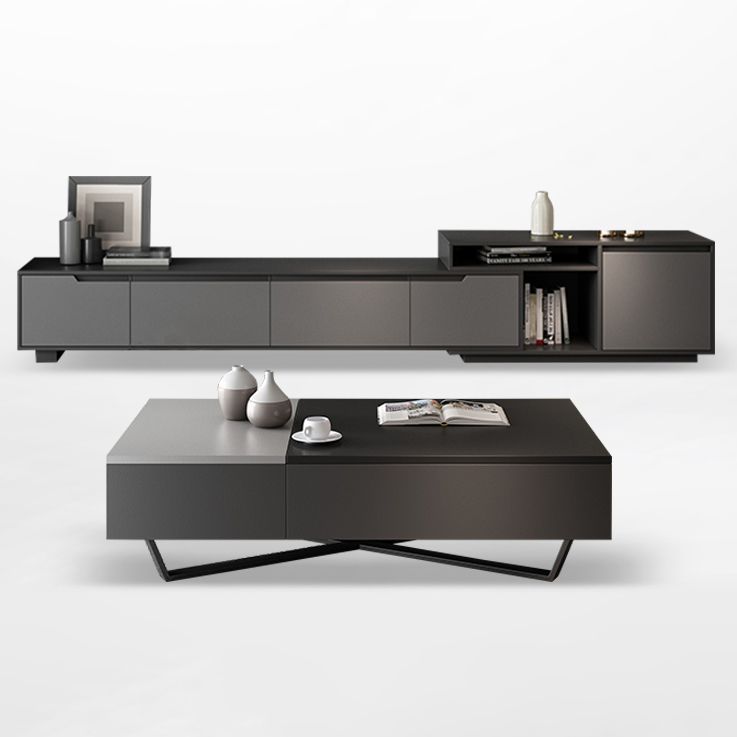 Gray TV Stand 71 /92 - Consola de TV de madera deslizante de pulgadas con cajones