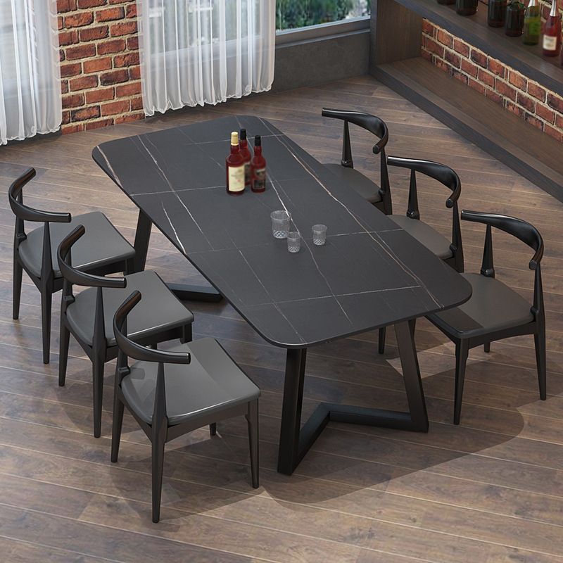 Industrial Style Dining Table Rectangle Sintered Stone Black Table with Metal Base Clearhalo 'Dining Tables & Seating' 'Dining Tables' 'dining_table' 'furn' 'furn_dining_table' 'Furniture' 'Kitchen & Dining Furniture' 1200x1200_27e7ec9a-067f-409f-b04f-b0bcd63afadf